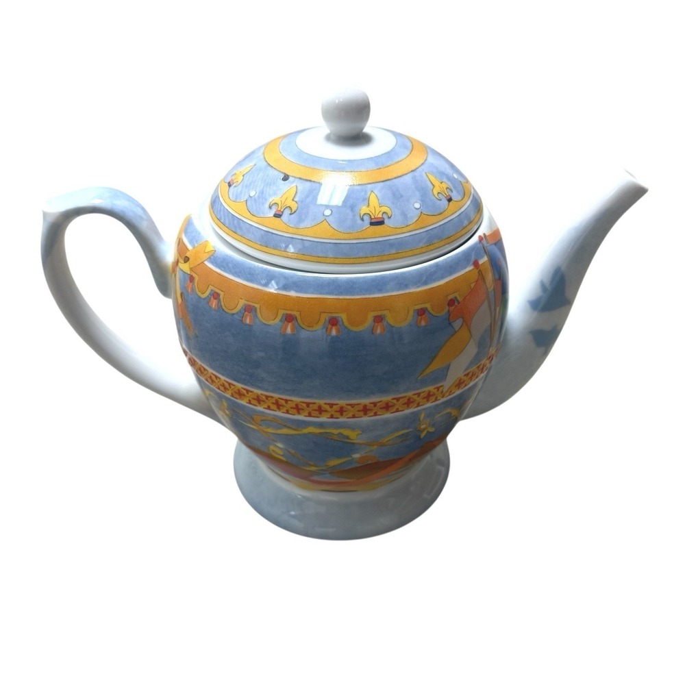 Williams-Sonoma Teapot & Lid Porcelain Montgolfiere Hot Air Balloon Pattern